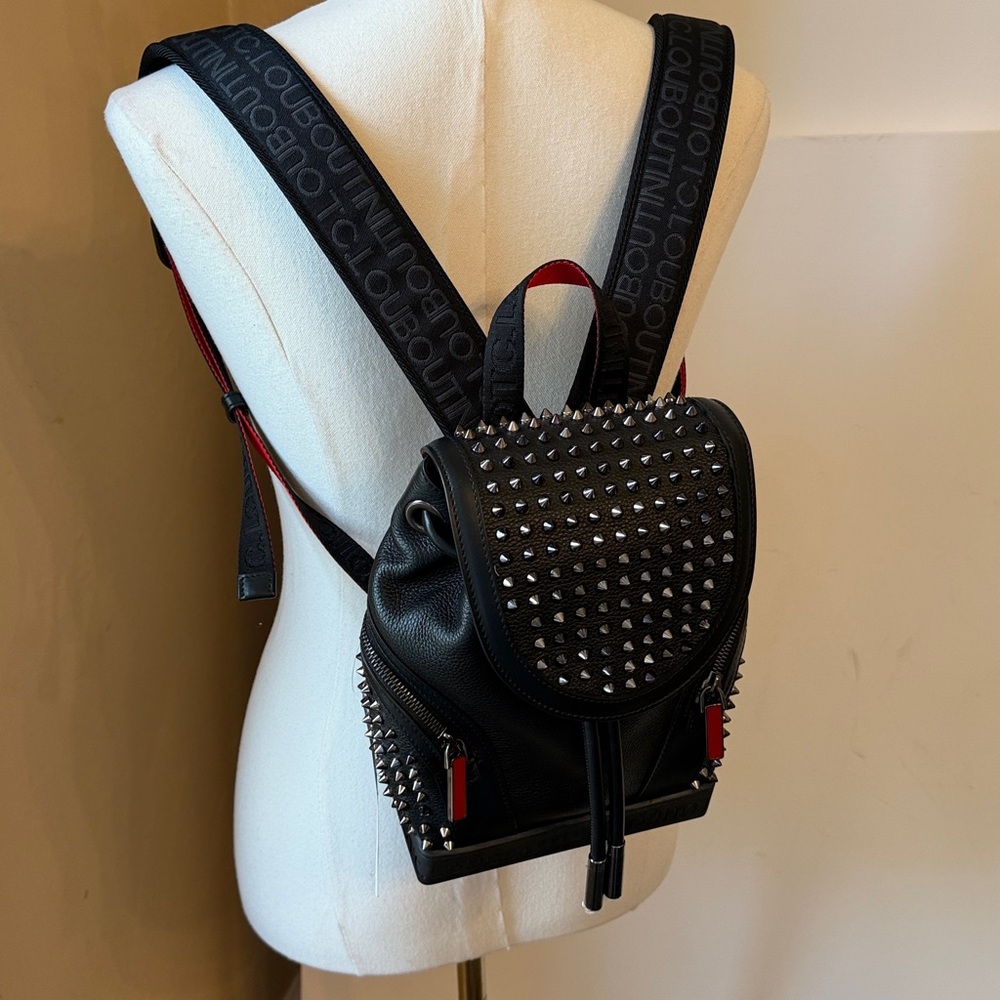 CHRISTIAN LOUBOUTIN Calfskin Spiked Small Explorafunk Backpack Black NEW